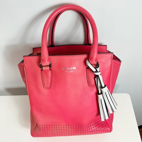 Coach Legacy Mini Tanner Perforated Purse Handbag with Strap Coral Pink - Picture 1 of 7